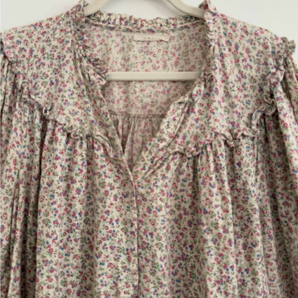 Doen Morning Glory NightgownFloral Ruffle Dress - Cream and Pink - Picture 2 of 6